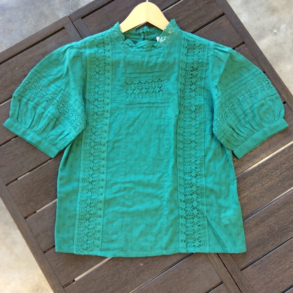 Universal Thread Tops - UNIVERSAL THREAD 🎯 Teal Puff Sleeve Eyelet Blouse